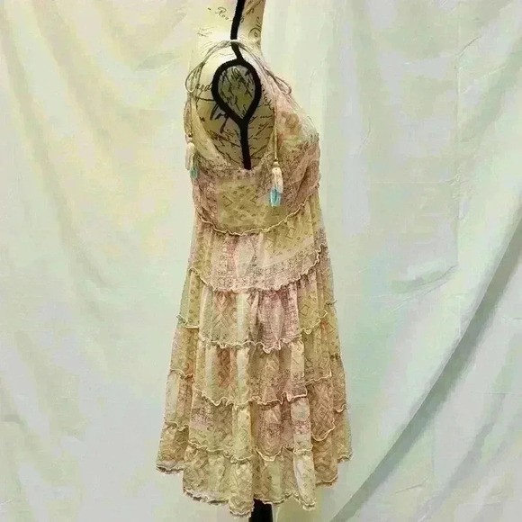 Blue B Collection Women Boho Ruffle Patchwork Floral Mini Dress Size L - Picture 8 of 16